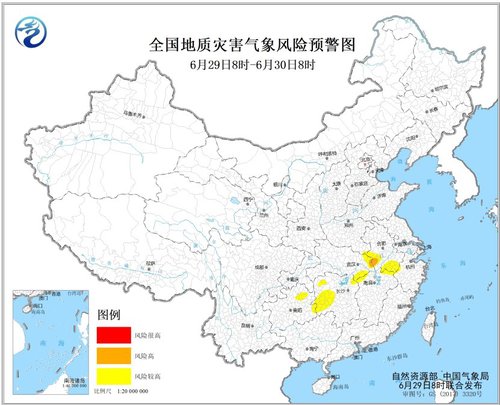 地质灾害气象风险橙色预警：安徽湖北局地地质灾害气象风险高